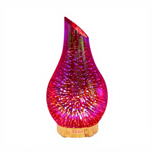 Hot-selling 0.5L 3D Glass Tilted Ultrasonic Cold Fog Seven-color Luminescent AC Powered Quiet Essential <b>Oil</b> Wood <b>Diffuser</b> - Product Image 1