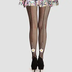 Groothandel tan visnet panty dans-2021 Hot Koop Vintage Design Terug Lijn Naad Panty Sexy Vrouwen Diamanten Netkous Shiny Panty Zwart Kralen Collant