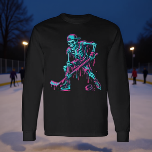 T-shirt à manches longues pour jeunes Skeleton Hockey Drip, design effet goutte de crème glacée - Product Image 3