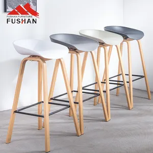 Modern design nordic bar chair colorful plastic kitchen counter bar stool coffee cafe high stool plastic PP seat beech wood legs