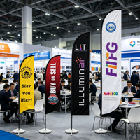 Drapeau publicitaire portable en forme de goutte d'eau pour stand de salon professionnel avec logo personnalisé, pour exposition extérieure