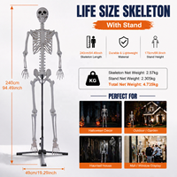 Squelette géant d'Halloween en gros, 2,4 m/240 cm, taille réelle, corps humain entier, articulations mobiles, accessoires pour maison hantée, fête d'Halloween effrayante