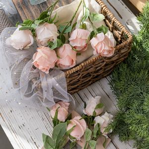 กิ่งกุหลาบประดิษฐ์ CallaFloral ขนาด 33 ซม. แบบสองด้าน สีชมพูแชมเปญขาว สำหรับตกแต่งบ้าน ช่อดอกไม้ ตกแต่งผนัง สไตล์อินสตาแกรม - Product Image 1