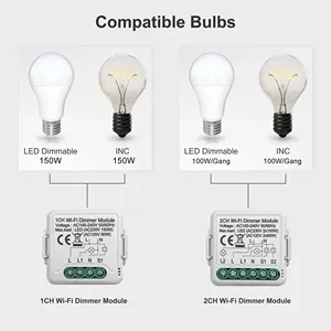 Tuya Wi-Fi Smart Dimmer modulo 10A miniatura di dimensioni 1 e 2 Gang di controllo 2 vie funziona Alexa Google Home interruttore luce dimmerabile - Product Image 2