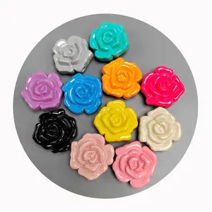 Cuentas de joyería acrílicas de flores de 31MM con agujero, 100 Uds., cuentas sueltas de plástico para artesanía, pinzas para el pelo, accesorios para pulsera