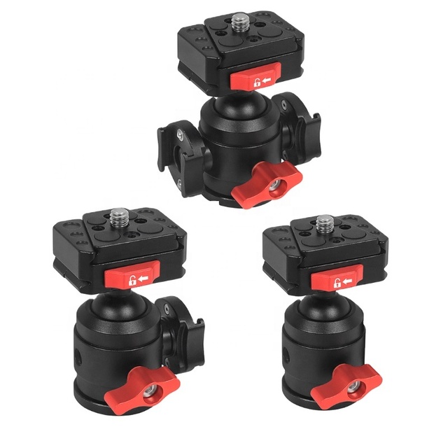 Aluminum Quick Release 1/4 Ball Head Mount with V-Port Plate for DSLR Camera Tripod Head Fill Light Mic Bracket for DJI OSMO 360