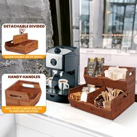 Boîte de rangement empilable à 2 niveaux en bambou carbonisé avec séparateur amovible pour cuisine, bureau, armoire, fruits