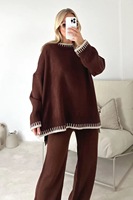 R-404 modeste musulman femmes 2 pièces vêtements tenue pull Long pantalon ensemble automne hiver décontracté mode grande taille pull ensembles ODM