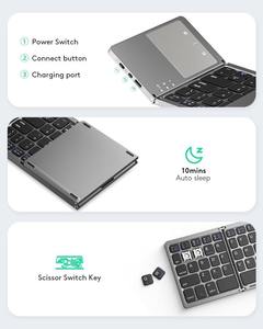 Teclado Plegable Recargable con Touchpad, Portátil, Delgado, Inalámbrico, para Laptop y Tablet, con Certificación CE, FCC y RoHS - Product Image 4