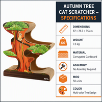 Griffoir pour chat en forme d'arbre d'automne 87x78.7x35cm, tour pour chat multi-niveaux en carton ondulé avec cachette en forme de trous d'arbre, sans assemblage, OEM/ODM