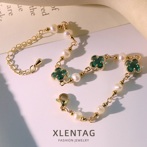 Original Green Four-leaf Clover Pearl Copper <b>Bead</b> <b>Bracelet</b> Women's 18k Real <b>Gold</b> Electroplated All-match High-end GB1267 Classic - Product Image 1