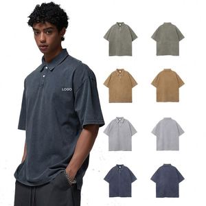New Arrival Collar Vintage <b>Tshirt</b> Unisex Oversized Summer Custom Men's T Shirt 275gsm Brand Design Acid Wash Tees - Product Image 1