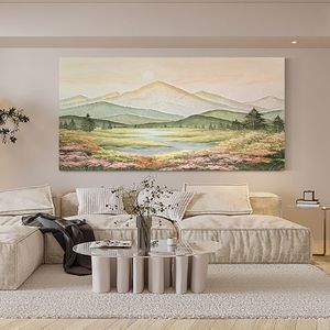 <span class=keywords><strong>Peinture</strong></span> à l'huile abstraite <span class=keywords><strong>Montagne</strong></span> dorée du début du printemps, peinte à la main, texture impasto 3D, toile épaisse écologique, motif floral - Product Image 4