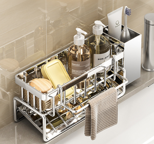 Estante <span class=keywords><strong>de</strong></span> almacenamiento metálico <span class=keywords><strong>para</strong></span> cocina y baño, con pintura horneada, sin perforaciones, <span class=keywords><strong>para</strong></span> paños, escurridor, especias, fregadero y grifo - Product Image 5