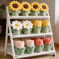 Jouets en peluche personnalisés, doux et moelleux, en forme de tournesol jaune et de tulipe rose, pour cadeaux de fêtes