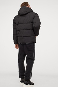 Custom Logo <b>Men's</b> Hooded Puffer Jacket Solid <b>Black</b> Windproof Polyester Winter Casual Zipper Closure Thick Quilted Regular Fit - Product Image 5