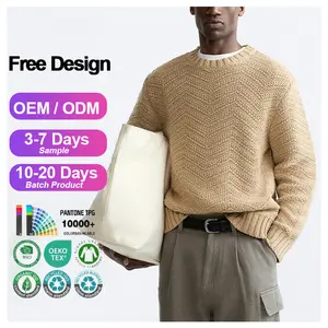 Kustom OEM & ODM pria sweater pullover geometris tekstur sweater lengan panjang rajutan pria pakaian rajut katun pria sweater
