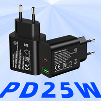 Pengisi Daya Dual-Port 25W PD Input USB-A USB Type C Pengisi Daya Cepat Seluler Dock Colokan EU Bersertifikasi CE untuk iPhone 14 Termasuk OTP OVP