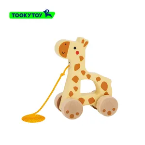 Babys Handwagen Kinderwagen Holz Giraffe Sliding Babys kriechende kognitive Lernspiel zeug ziehen kleine Tiere