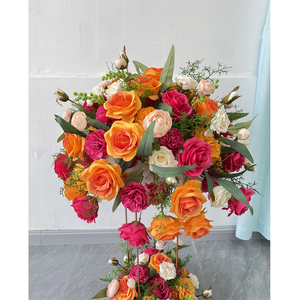 Customization <b>Artificial</b> Flower Ball Table Centerpieces Orange Red Rose Mixed Floral Art Arrangement Wedding Event Decorations - Product Image 2