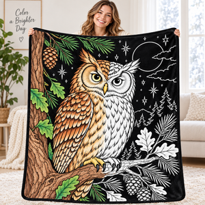 Custom Owl Coloring Blanket Flannel Rectangular Reusable DIY Doodle Blanket For Kids Home Winter Use - Product Image 3