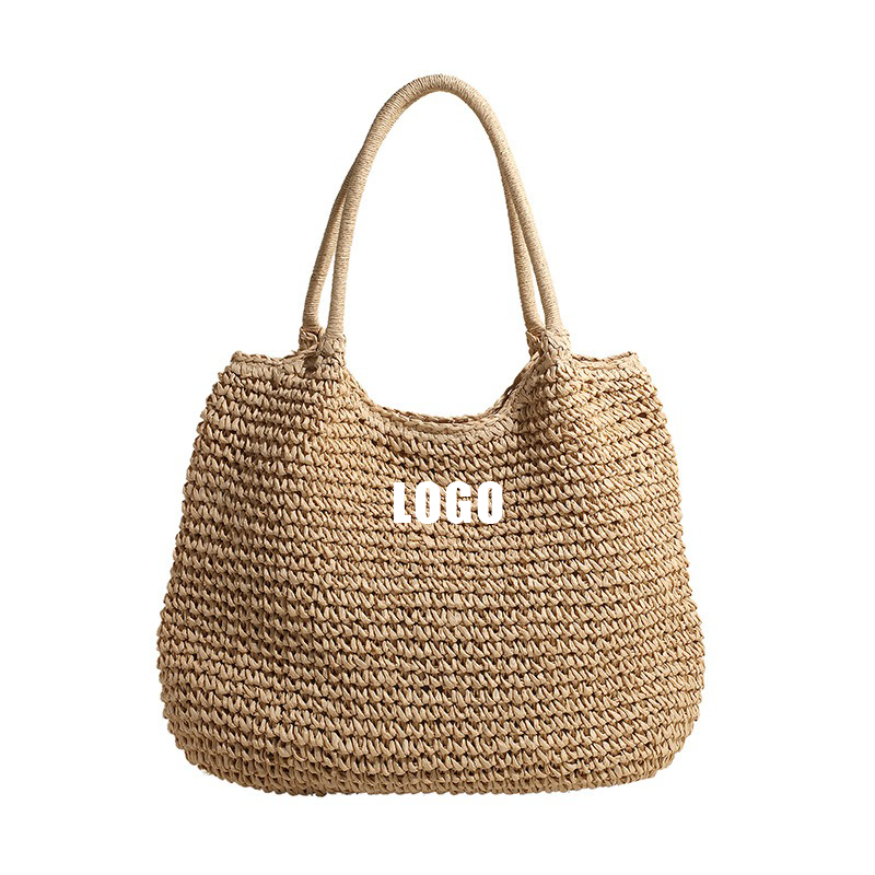 Women's Straw Beach Tote Bag - Large Woven Raffia Shoulder Bag With Zipper, Summer Travel Bag