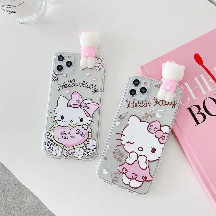 3D Doll Cartoon Hello Kitty Soft TPU Shockproof Case For IPhone 11 Pro Max XR X XS Max 8 7 Plus 6 6s Lovely Phone Skin Cover