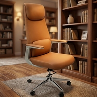 Fauteuil de Direction Moderne en Cuir Véritable Noir, Hauteur Réglable, Accoudoirs Spéciaux, Fauteuil de Bureau Pivotant à Dossier Haut pour Dirigeant