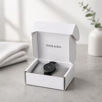 Boîtes d'expédition en carton ondulé blanc personnalisées avec logo et slogan noirs pour cosmétiques, vêtements, électronique, cadeaux, fermeture à languette, vente en gros