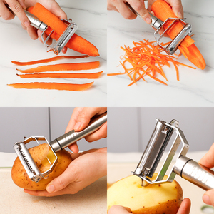 Éplucheur <span class=keywords><strong>de</strong></span> légumes 3-en-1 en acier inoxydable, trancheuse julienne avec plaque râpeuse, double lame, outil <span class=keywords><strong>de</strong></span> cuisine pour pommes <span class=keywords><strong>de</strong></span> terre, carottes, concombres - Product Image 4
