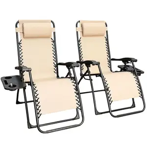 Fauteuil d'extérieur Zero gravité inclinable, chaise de plage avec 2 oreillers et Table latérale, offre spéciale