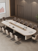 Ensemble de mobilier de bureau : Table de réunion 6 places avec roulettes élégantes, blanche, 12 pieds métalliques, table de conférence