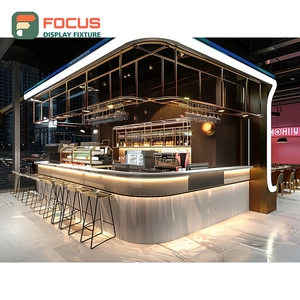 Modular Cafe Service Counter Tempered Glass Front Syrup Bottle Display Area Roastery Service Counter - Product Image 1