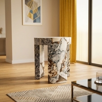 Décoration d'intérieur, meubles en pierre personnalisés, table d'appoint ronde en marbre bleu océan Galaxy Storm, style moderne pour salon, avec pieds courbes