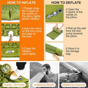 ダブルスリーピングパッド超軽量キャンプスリーピングマットレス2人用枕内蔵フットポンプキャンプ50D純粋なポリエステル繊維 - Product Image 6