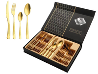 Ensemble de couverts vintage en acier inoxydable personnalisé de 24 pièces, cuillère, fourchette, couteau pour hôtel et restaurant, vente en gros
