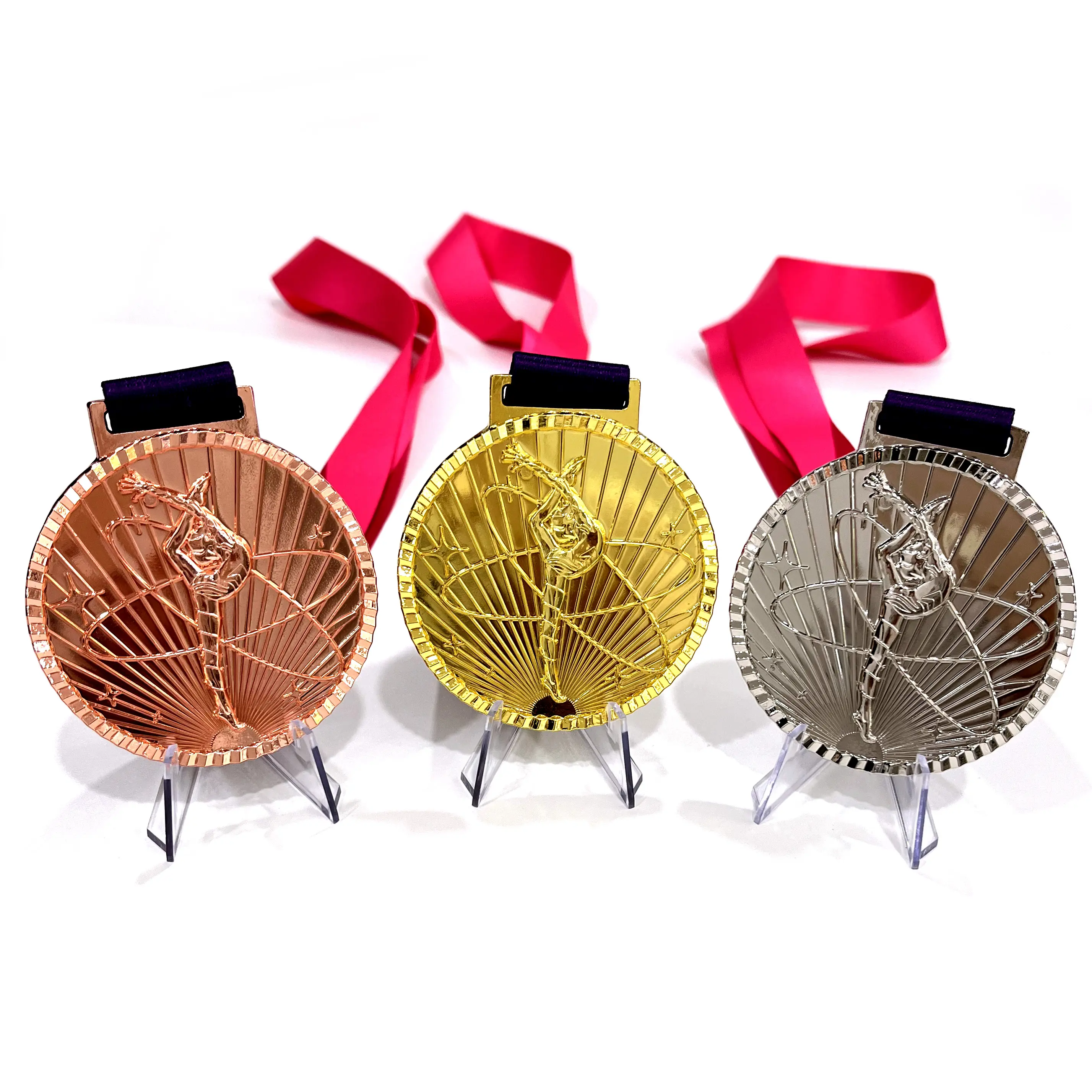 Penghargaan kustom olahraga pertandingan emas perak medali perunggu senam Bespoke medali tari dengan pita