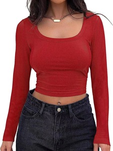 T-<span class=keywords><strong>shirt</strong></span> décontracté polyvalent à manches courtes ou longues et col carré, coupe ajustée, très tendance - Product Image 4