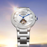 Montre mécanique automatique Bonest Gatti pour femme, fond transparent, acier inoxydable, cadran bleu, lumineuse, étanche, élégante BG3006