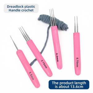 Poignée en plastique rose simple, double, à trois têtes Outil de tissage bricolage Tête en métal, crochet sale - Product Image 4