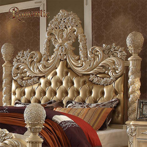 Ensemble de meubles de chambre à coucher en bois massif antique de haute qualité, lit en cuir classique royal européen, personnalisation personnalisée - Product Image 3