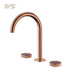A2066 Fancy White And Gold Luxury 3 Holes Brass Bathroom Water Tap Mixer Faucet Widespread 3 Hole Sink Faucet Deck Mounted