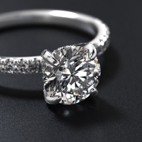 Bague de fiançailles solitaire en or massif 10K/14K/18K avec diamant de laboratoire taille ronde pavé 0,5-3 carats, certifié IGI VVS DEF, personnalisable CVD/HPHT
