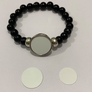 Blank Sublimation Beaded <strong>Bracelet</strong>, Black Glass <strong>Elastic</strong> Stretch Bangle , Customizable Photo Charm Jewelry Gift - Product Image 2