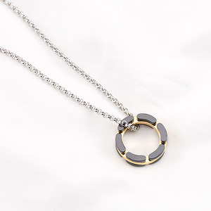 <b>Titanium</b> Steel Geometric Pendant Rose Gold Black Ceramic <b>Ring</b> Necklace For Men Women Fashion Jewelry - Product Image 4