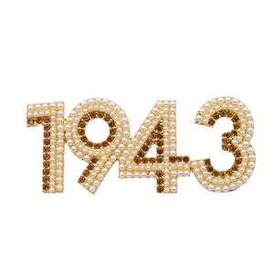 Diseñador de moda 3 filas perla y piedra acento 18K chapado en oro griego Philo año de fundación 1943 tono broche de hermandad Pin - Product Image 1
