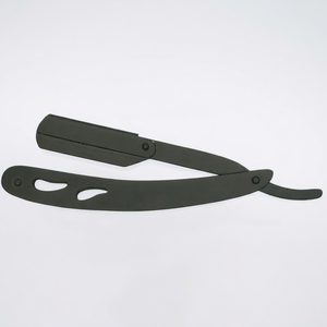 Proveedor Profesional OEM de Marca Privada, Navaja de Barbero Plegable, Mango de Acero Inoxidable Negro, Navaja de Barbero Recta para Salón - Product Image 1