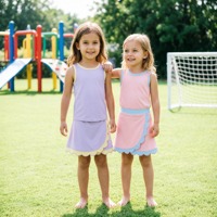 Conjuntos de Ropa de Verano para Niñas 2026, Vestido sin Mangas con Dobladillo Festoneado y Bordado, Pantalones Cortos Incorporados, Precio de Fábrica, MOQ Bajo