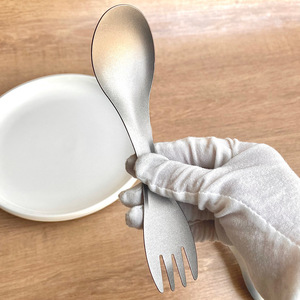 Cuillère-fourchette double tête en titane pur, légère et intégrée, pour camping en extérieur, vaisselle écologique - Product Image 4