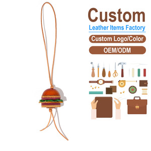 Giant Hamburger Car Hanging Ornament Cute Cartoon Genuine <b>Leather</b> Bag Charm <b>Keychain</b> Funny Cowhide Pendant - Product Image 1